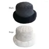 Berets Faux Fur Plush Bucket Chapéu Ao Ar Livre Quente Plus Velvet Sun Cap Down Algodão Macio Panamá Mulheres