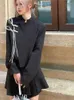 Robe de deux pièces Blazers noirs pour femmes recadrée col montant rétro vêtements de mode chinoise Girlish Y2k Streetwear jupe plissée ensemble