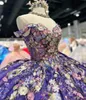 Sparkly Beaded Ball Gown Quinceanera Dresses 3D Lace Appliqued Prom Gowns Off The Shoulder Neckline Sweep Train Sweet 15 Corset Masquerade Dress