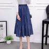 Scherma Denim Womens 2023 Spring Elastic High Waist Button Shirring Patchwork Ruffle Maxi Skirt Beho Jeans Falda Durikies