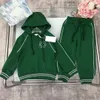 abiti verdi per ragazzo ragazza moda tute per bambini Imposta taglia 100-150 CM 2 pezzi Pullover con cappuccio e pantaloni della tuta tinta unita Sep05