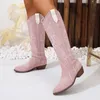 Stiefel bestickt kniehohe Cowboy für Frauen 2023 Herbst Retro spitze Zehen Cowgirls Western Frau Heels Designe Schuhe 230911