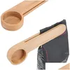 Coffee Scoops Design Wooden Scoop With Bag Clip Tablespoon Solid Beech Wood Measuring Tea Bean Spoons Clips Gift Wholesale Drop Delive Dhzq6