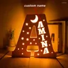 Decorative Figurines Custom Name Night Light LED Personalized Wooden Engraved Wall Lights USB Letter Table Lamp Christmas Gifts