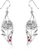 Dangle Earrings Boho Metal Hand Carved Flower Leaf Drop Hook With Red Garnet For Women