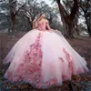 Robes de Quinceanera rose 3D dentelle florale appliques perlées corset dos de l'épaule sur mesure douce 16 princesse fête d'anniversaire robe de bal robes