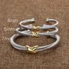 Designer Fashion Jewelry Twisted X Bracelet Gold Charm Sliver Sterling Sier Bracelets Braided Cross Bangle Diamond Zircon Birthday Gift for Women