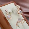 Necklace Earrings Set Kinel 585 Rose Gold Crystal Flower Women Ring Sets Natural Zircon Trend Unusual Creative Wedding Jewelry