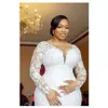 Stunning Plus Size Arabic Lace Beaded Mermaid Wedding Gowns Sweep Train Sheer Neck Long Sleeves Vintage Bridal Dresses 2022208K