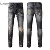 Denim Amiryes Jeans Designer Calças Homem Mens Jean Pintura Autônoma Tinta Salpicada Elástica Slim Fit Calças de Perna Pequena com Tendência Masculina Perfurada High Street Long K45H