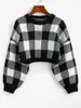 Pulls pour femmes Zaful Crop Pull Plaid Drop épaule Pull Pull Femmes Style Coréen Haut d'hiver