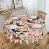 Tischdecke, rund, ölbeständig, Dackel, Blumenmuster, Hundemuster, Dachswurst-Tischdecke zum Essen, 152,4 cm