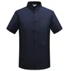 Camisas casuais masculinas chinês tradicional tang roupas superior gola mandarim wing chun vestuário manga curta bordado dragão sh2090