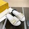 Designer F Mönster Tyg Slides Fashion Mules Läder Luxury Men Kvinnor Sandaler Flat häl