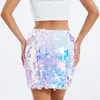 Skirts Puloru Shiny Sequins Mini Women's High Waist Bodycon Club Fashion Streetwear Sparkly Wrapped Short Pencil Skirt