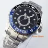 Наручные часы 43 мм, черный стерильный циферблат, полукруглый синий керамический вращающийся безель, автоматические мужские часы