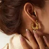 Boucles d'oreilles en forme de cerceau pour femmes, bijoux imperméables, en acier titane plaqué PVD, bambou creux, tendance, sac Opp géométrique