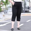 Kvinnors byxor överdimensionerade beskurna kvinnor 2023 Plus Size Summer Thin Leggings High midja Slim Straight Leg Capris Trousers Elastic Band