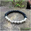 Beaded Sn0379 Gold Sier Beads Bracelet Buddha Head Matte Black Onyx Stone Bracelets Metal Yoga Jewelry Drop Delivery Dhgarden Dhpci