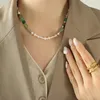 Pendentif Colliers Petit Style Simple Collier Design Femme Collier de perles d'eau douce Chaîne en acier inoxydable 316L Mode