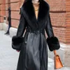 Women's Leather Jacket Real Fur Collar Winter Coat Women Long Genuine Female Warm Down Jackets Black Trenchcoat C2023