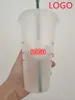 5 pz 24 OZ/710 ml Bicchiere di Plastica Riutilizzabile Trasparente Bere Fondo Piatto Tazza a Forma di Pilastro Coperchio Tazza di Paglia Bardian