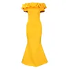 Party Dresses Dress Women Yellow Flower Sleeves Elegant Evening Celebrate Occasion Female High Waist Night Out Wedding Guest Gowns