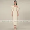 Partykleider Elegante Cocktial-Kleider für Frauen 2023 Schulterfreies Cocktail-Midi-Champagner-Mantel-einfaches Kleid