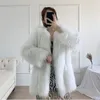 Kvinnors päls 2023 Autumn Winter Faux Coat Women Mid-Length Tassel Imitation Raccoon Woven Outwear Fashion Warm Casual Outcoat