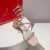Rene Caovilla 4,5 cm masywne obcasy sandały z ozdobnym buty białe wieczorne buty Women Luksusowe projektanci butów z oryginalnym pudełkiem z oryginalnym pudełkiem