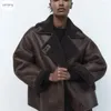 Couro feminino peritang 2023 de alta qualidade inverno feminino vintage manga longa quente falso velo jaqueta casaco feminino casual sólido bolso outwear