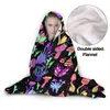 Blankets Trippy Shrooms Hooded Blanket Psychedelic Magic Mushrooms Blanket Sherpa Colorful Festival Blanket Warm Cozy Cuddle Blanket 230909