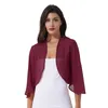 Vestes Femmes Rose Varsity Veste Femmes Femmes 3/4 Manches Cardigan En Mousseline De Soie Boléro