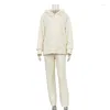 Calças de duas peças femininas 2023 outono moda com capuz camisola terno costura polar velo zíper cardigan jaqueta calças conjunto de duas peças