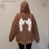 Erkek Hoodies Sweatshirts Street Kostüm Harajuku Angel Wings Fermuar Hoodie Y2K Retro Gotik Süper Dalian Hoodie Punk Baskı Kostümü Hip Hop Q230911