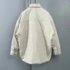Kvinnors dikerockar 2023 Fall Metal Micro-Label Multi-Pocket Design Löst mångsidig jacka Coat Y2K Velvet Splicing Shirt Cotton Cotton Cotton