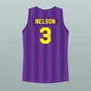 Prince Nelson #3 High School Basketball Jersey Men's Purple Stitched Truithy أي رقم رقم قمصان