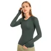 L-9083 Elastic Crewneck Sweatshirts Women Long Sleeve Yoga Shirts Mesh Breathable T-shirts Quick Dry Fitness Wear Slim Black Runni335B