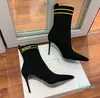 SchuheGestrickter Stoffbuchstabe Mid-Calf Pull On Elastic Point-Toe Stiletto Luxus Designer Mugler105mm Fashion Boot Mit Box