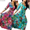 Plus Size 3XL Dresses For Women Maxi dresses Spring Fall V Neck Floral Printed Ruffle Lace Up Casual Dress Women Outfits