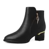 Botas Coreano Moda Mulheres Chelsea Outono Tornozelo Preto para Feminino Grosso Quadrado Salto Alto Genuíno Couro Ladie Sapatos M0000 230911