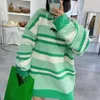 Women's Sweaters Designer luxury Autumn and winter new Korean version of small incense letter embroidery striped color matching knitted green pullover sweater