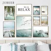 Spiaggia Mare Oceano Poster Wall Art Tela Pittura Ponte Foglie Tartaruga Gabbiano Stampa Vibrante Immagine estiva Decorazione domestica nordica L01