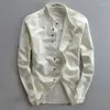 Camisas casuais masculinas algodão linho manga longa fino colarinho mandarim de alta qualidade vestido de negócios masculino TS-187
