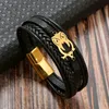 Punk aço inoxidável coruja charme pulseira de aço inoxidável ímã fivela couro trançado pulseiras pulseira manguito para homens moda jóias