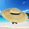 Chapeaux à large bord Femmes Chapeau de plaisancier 12cm 15cm 18cm Paille Plat Été avec ruban blanc noir Cravate Sun Beach Cap