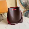 Borsa a tracolla a secchiello da donna di qualità specchio Borsa a tracolla in pelle Neonoe con coulisse Scomparto con cerniera Tracolla lunga regolabile Stampa floreale Tela 26 cm Con scatola L307