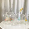 Copos de vinho ins coreano alto borosilicato transparente copo de palha flor vidro grande capacidade leite chá diy bebida caseira gelo café