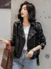 Jaquetas de couro preto feminino para mulher casaco falso 2023 outono turn-down colarinho magro motocicleta outerwear moda zíperes roupas