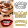 18K Ouro Real Diamante Dentes Ocos Grillz Dental Boca Iced Out Fang Grills Suspensórios Tampa de Dente Vampiro Cheio de Diamante Punk Hip Hop Rapper Joias para Homens Mulheres Atacado